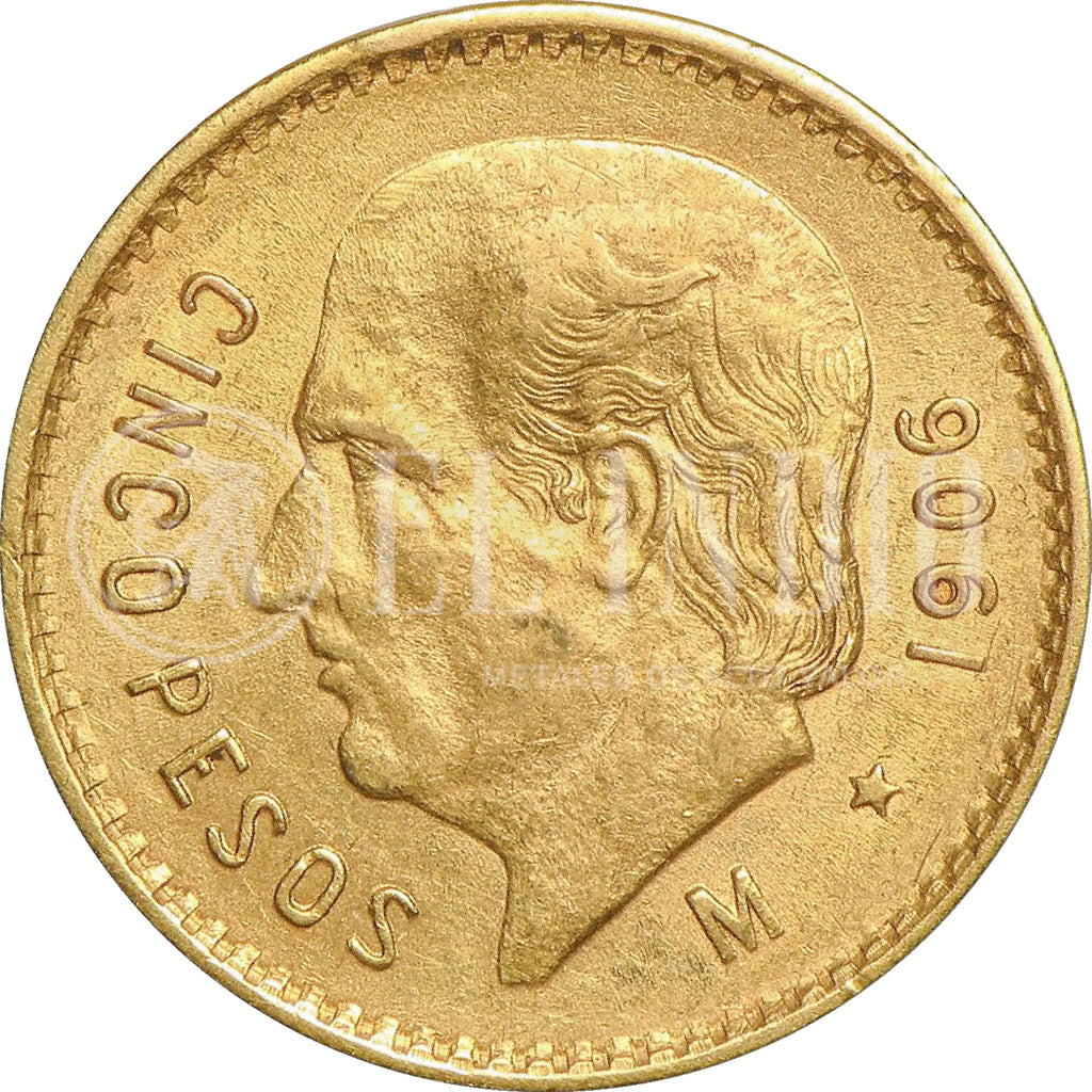 Moneda 5 Pesos Hidalgo Oro (Año Aleatorio)