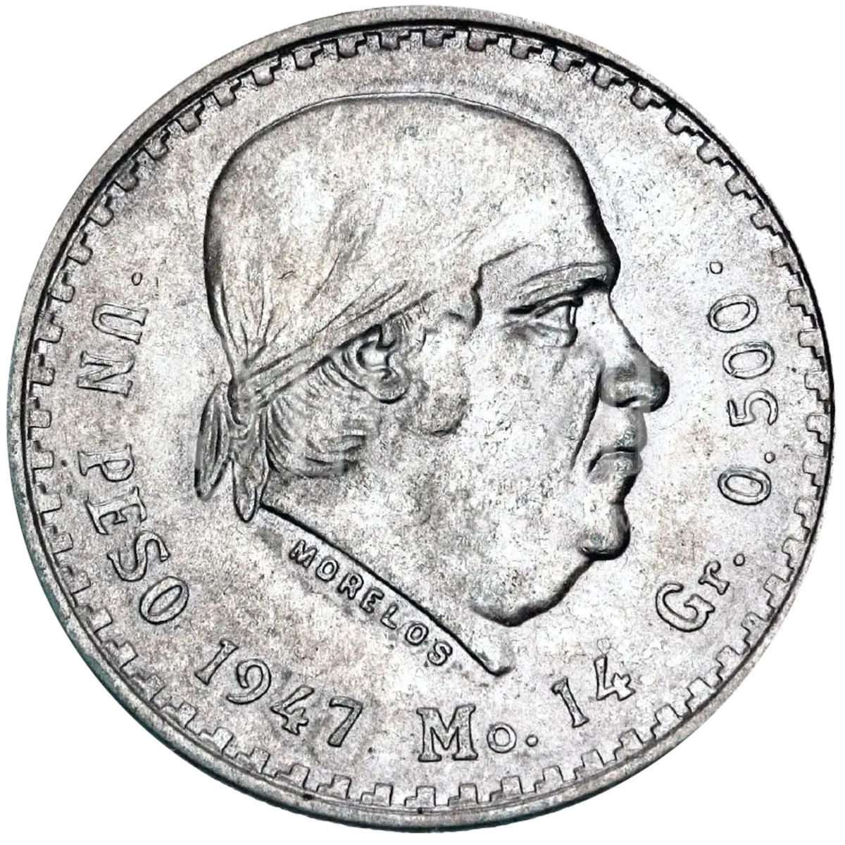 Moneda de Plata 1 Peso Morelos Cachetón