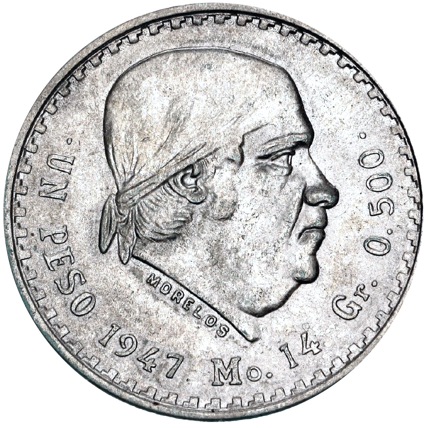 Moneda de Plata 1 peso Morelos Cachetón