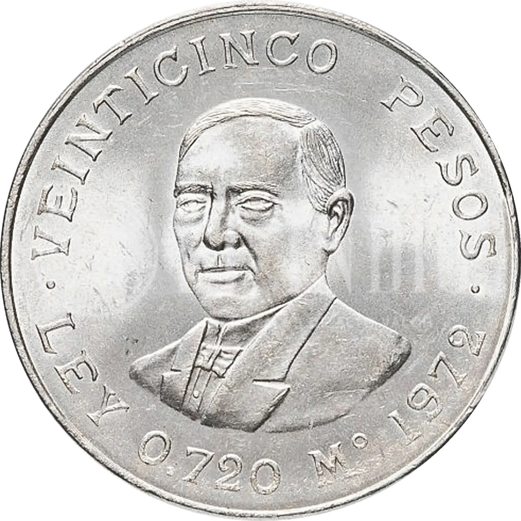 Moneda de Plata 25 Pesos Juárez Plata 1972