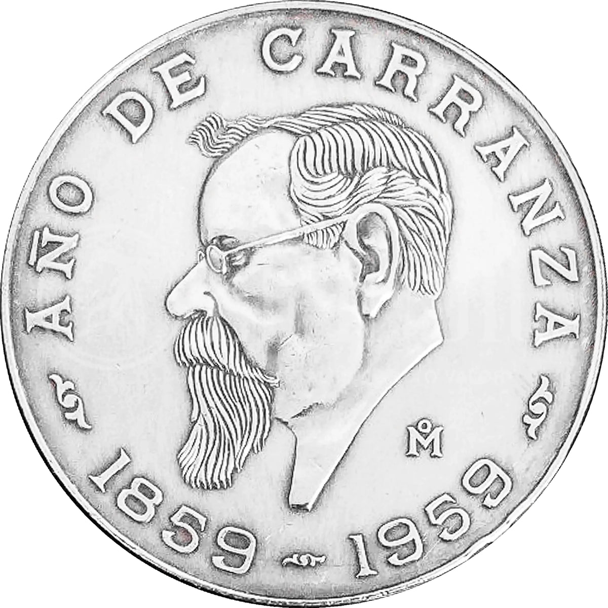 Moneda de Plata 5 Pesos Año de Carranza 1959