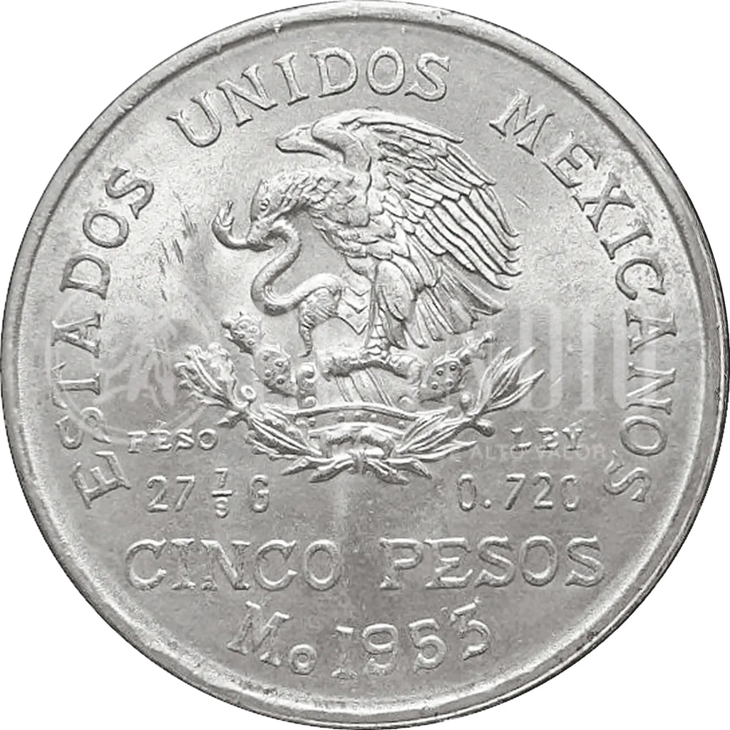 Moneda de Plata 5 Pesos Año de Hidalgo Plata 1953