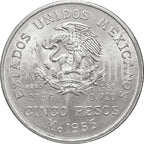 Moneda de Plata 5 Pesos Año de Hidalgo Plata 1953