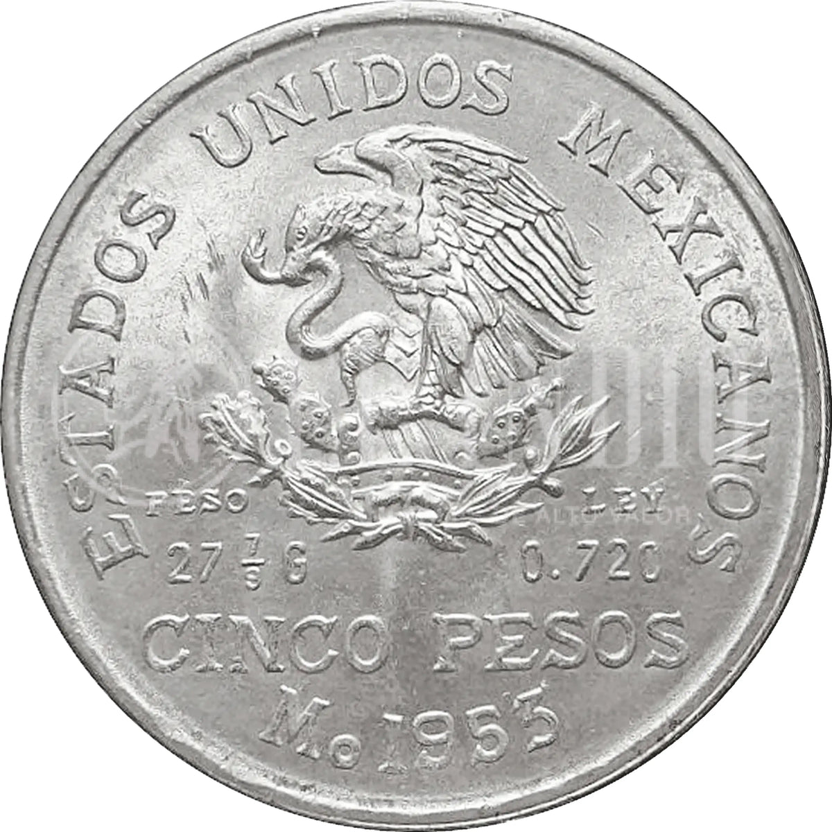 Moneda de Plata 5 Pesos Año de Hidalgo Plata 1953