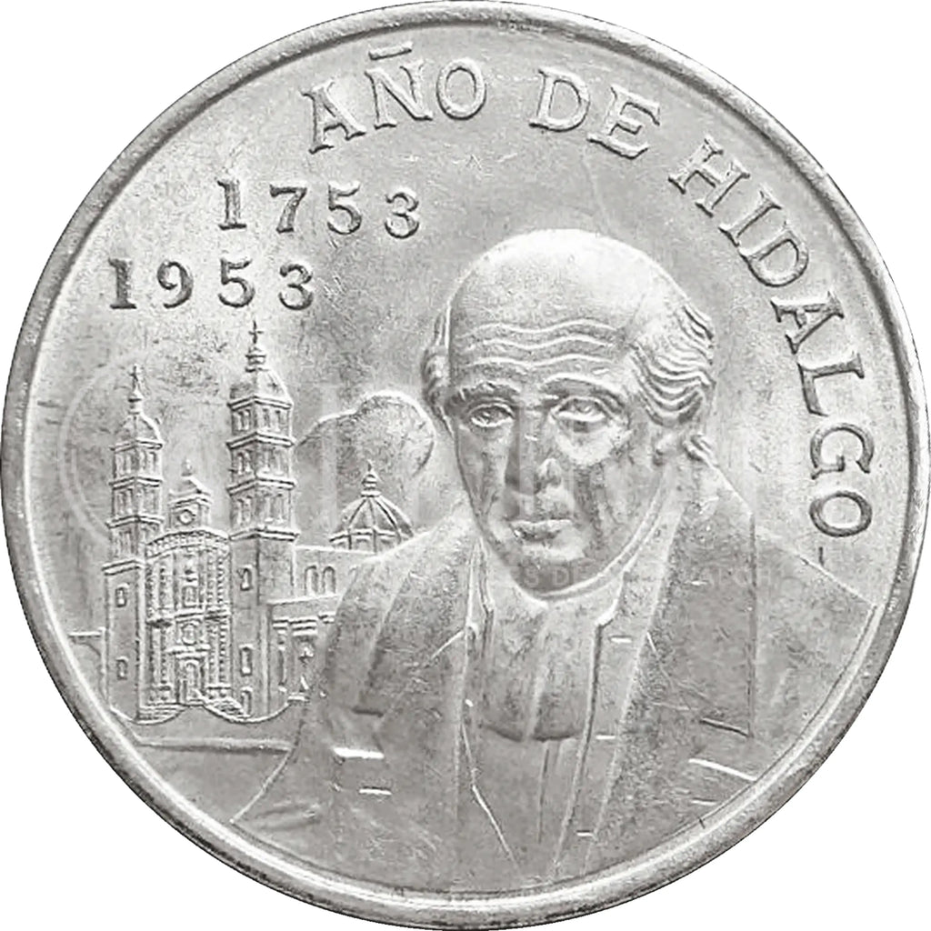 Moneda de Plata 5 Pesos Año de Hidalgo Plata 1953