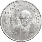 Moneda de Plata 5 Pesos Año de Hidalgo Plata 1953