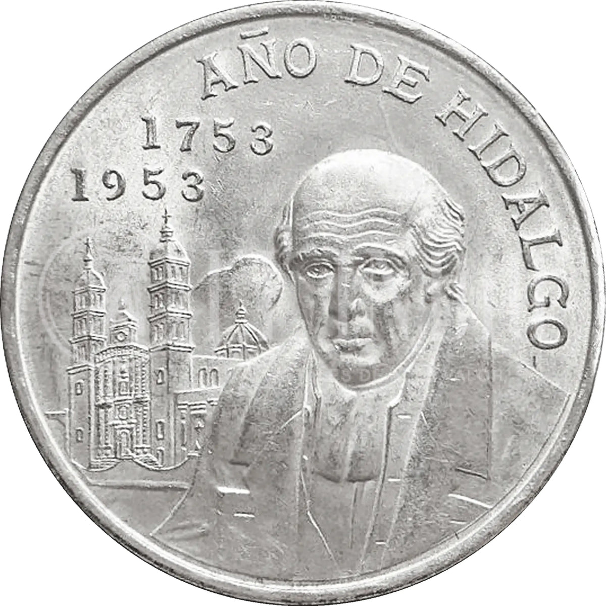 Moneda de Plata 5 Pesos Año de Hidalgo Plata 1953