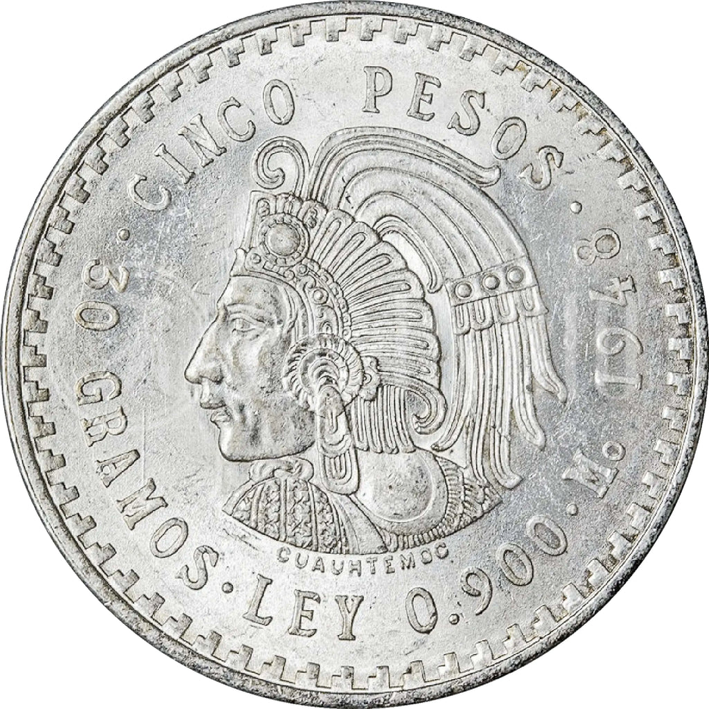 Moneda de Plata 5 Pesos Cuauhtémoc