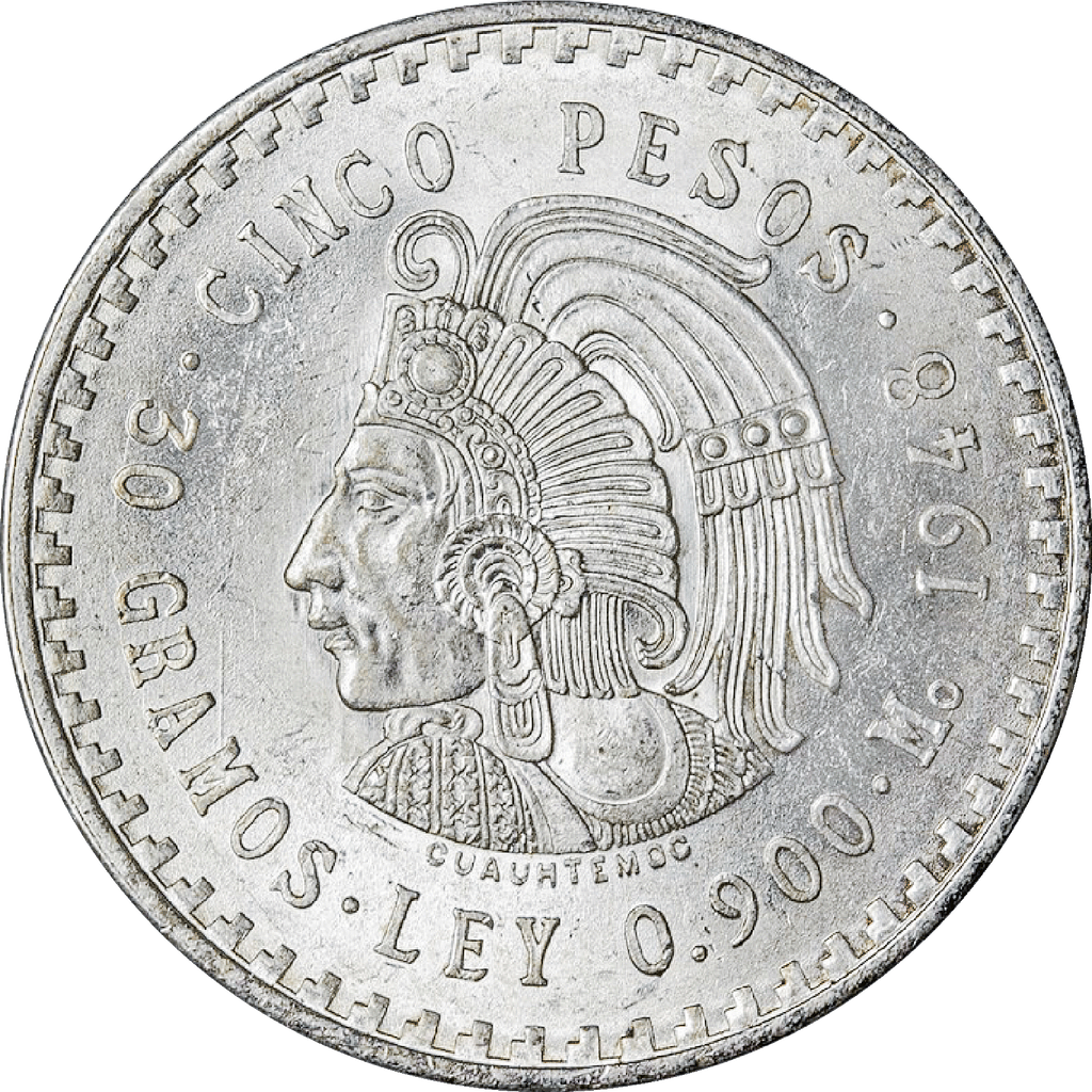 Moneda de Plata 5 Pesos Cuauhtémoc