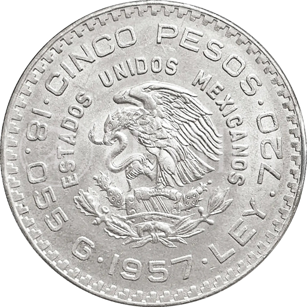 Moneda de Plata 5 Pesos Juárez 1957