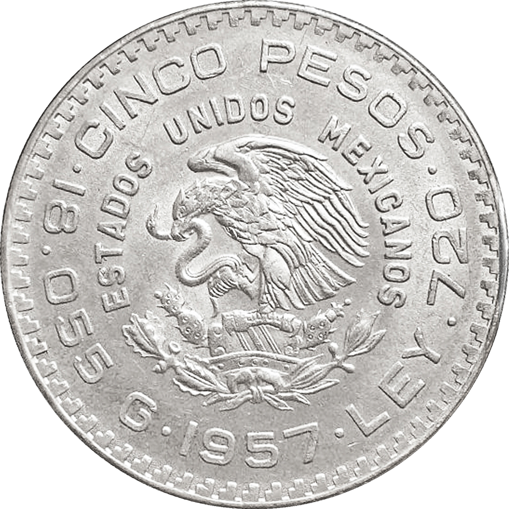 Moneda de Plata 5 Pesos Juárez 1957